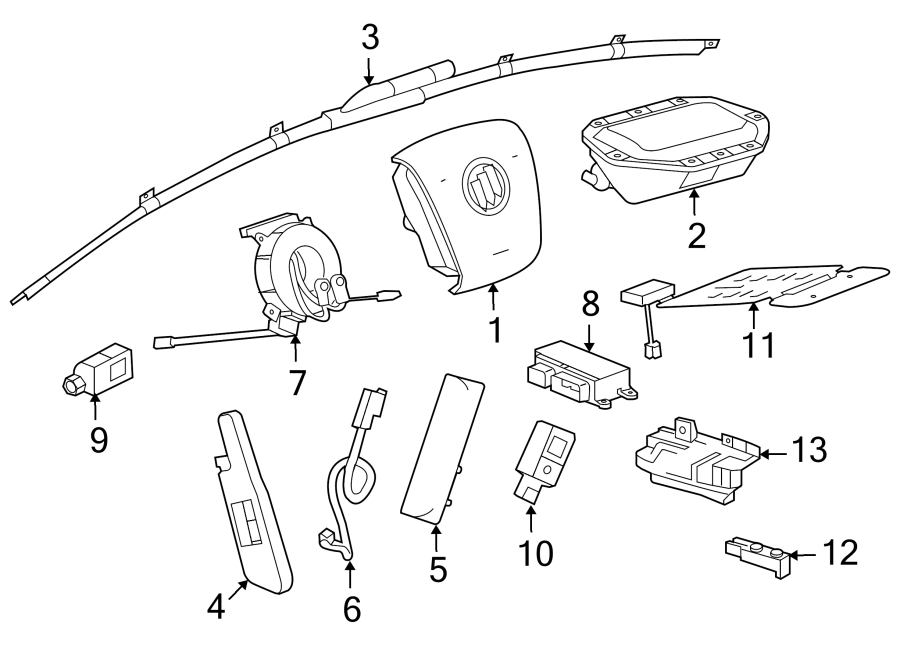 Diagram RESTRAINT SYSTEMS. AIR BAG COMPONENTS. for your 2022 Chevrolet Traverse    