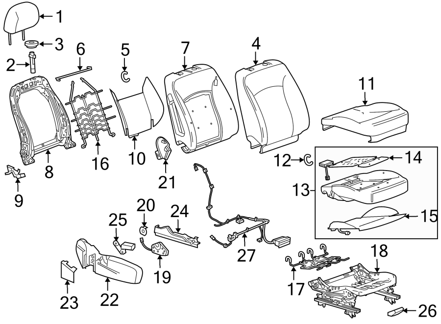 Diagram SEATS & TRACKS. PASSENGER SEAT COMPONENTS. for your 2005 Chevrolet Trailblazer   