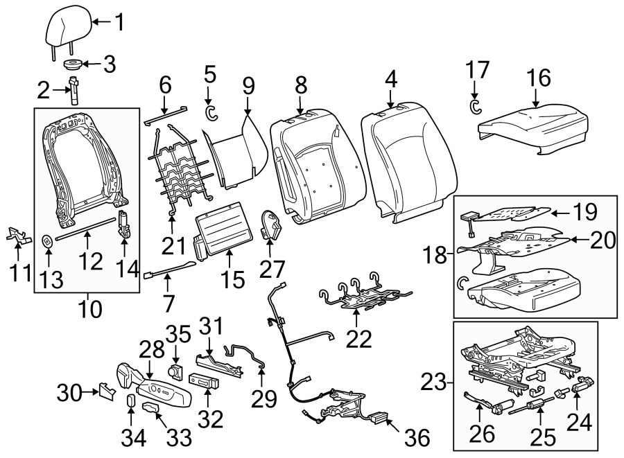 Diagram SEATS & TRACKS. PASSENGER SEAT COMPONENTS. for your 2010 Chevrolet Silverado   