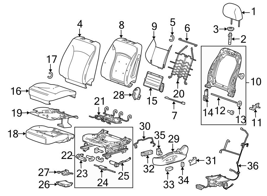 Diagram SEATS & TRACKS. DRIVER SEAT COMPONENTS. for your 2010 Chevrolet Silverado   