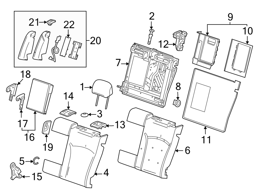 Diagram SEATS & TRACKS. REAR SEAT COMPONENTS. for your 2007 Cadillac Escalade EXT   