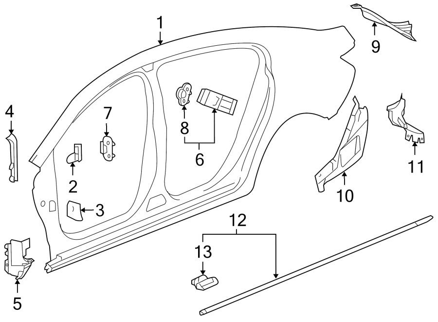 Diagram PILLARS. ROCKER & FLOOR. UNISIDE. for your 2021 GMC Sierra 2500 HD  SLE Extended Cab Pickup Fleetside 