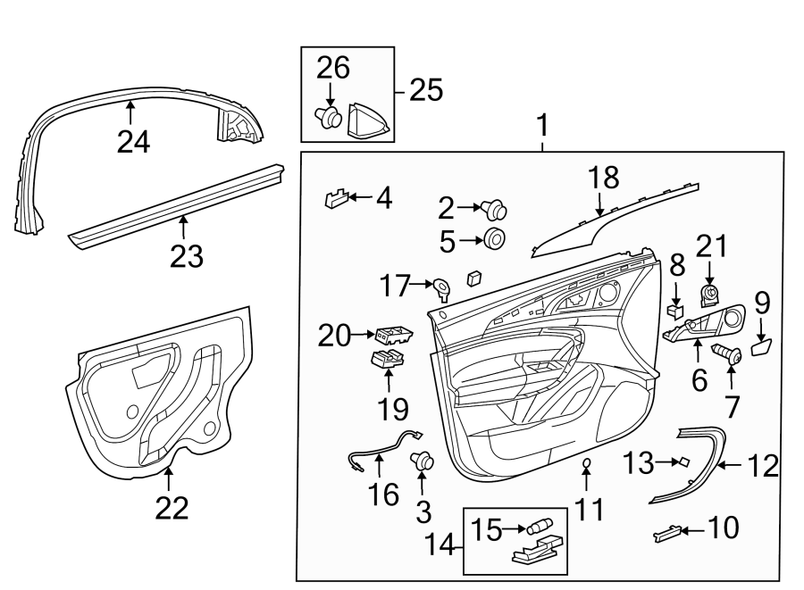 Diagram FRONT DOOR. INTERIOR TRIM. for your 2025 Chevrolet Corvette Z06 Convertible  