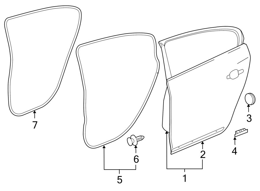 Diagram REAR DOOR. DOOR & COMPONENTS. for your 2023 Cadillac XT4   