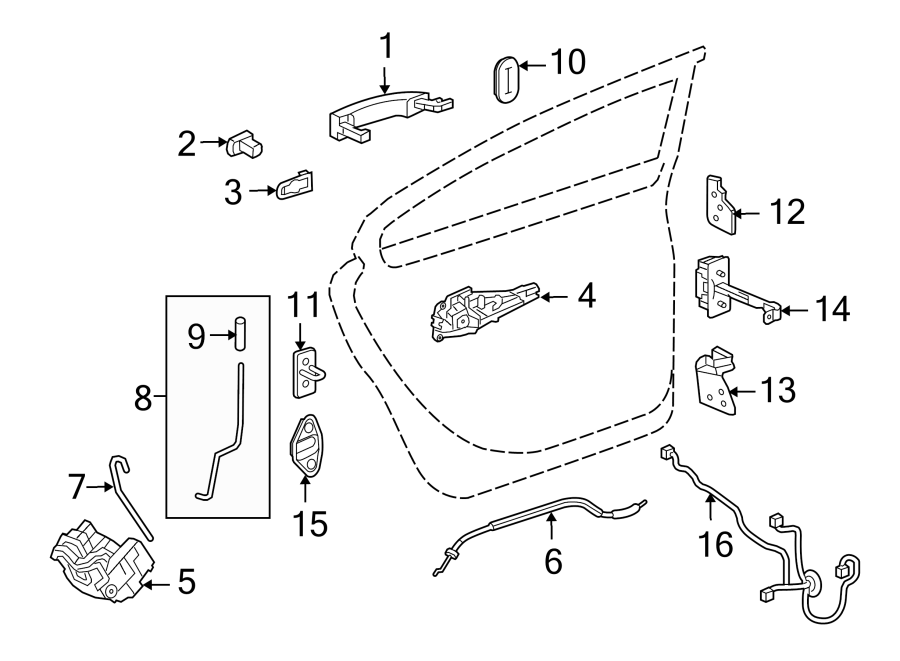 Diagram REAR DOOR. LOCK & HARDWARE. for your Buick Enclave   