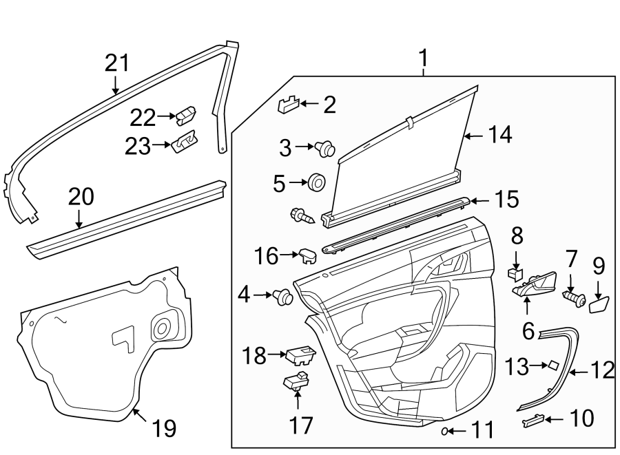 Diagram REAR DOOR. INTERIOR TRIM. for your 2018 Chevrolet Silverado 3500 HD LT Extended Cab Pickup Fleetside  