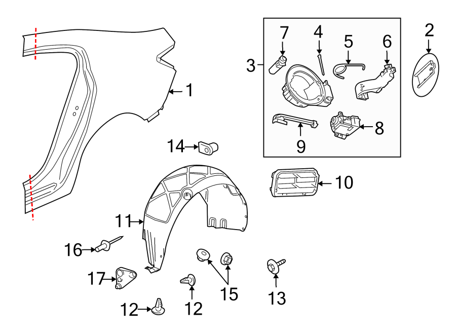 Diagram QUARTER PANEL & COMPONENTS. for your 2005 Chevrolet Avalanche 1500   