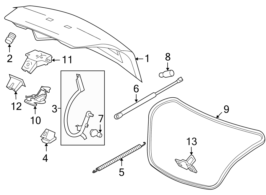 Diagram TRUNK LID. LID & COMPONENTS. for your 2019 Cadillac XT4 Premium Luxury Sport Utility  