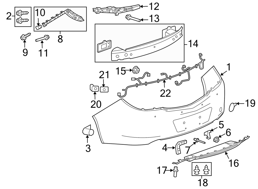 Diagram REAR BUMPER. BUMPER & COMPONENTS. for your 2023 Chevrolet Equinox  LS Sport Utility 