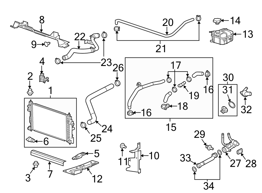 Diagram RADIATOR & COMPONENTS. for your 2011 Chevrolet Equinox LTZ Sport Utility 2.4L Ecotec A/T AWD 