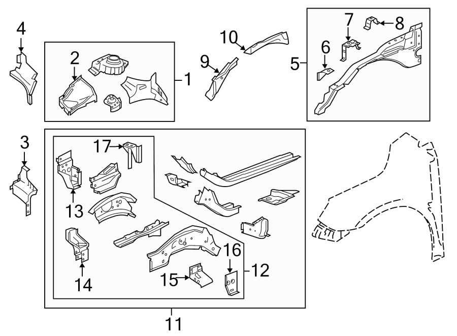 Diagram FENDER. STRUCTURAL COMPONENTS & RAILS. for your Chevrolet Suburban   