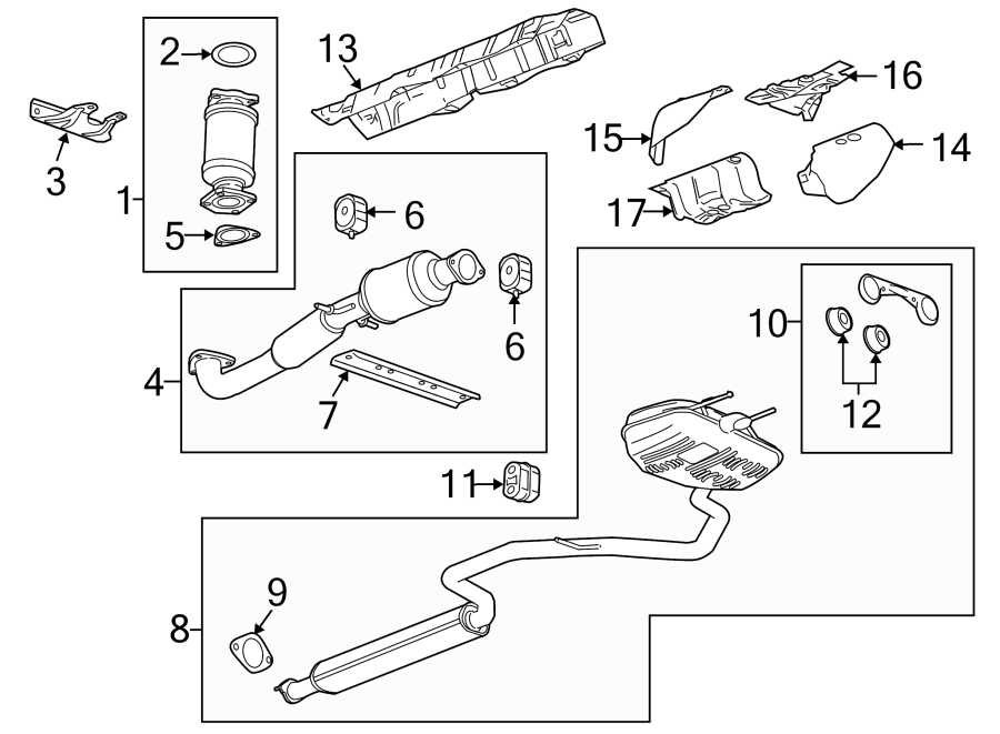 Diagram Exhaust system. Front bumper. Exhaust components. for your 2018 Chevrolet Equinox 1.6L DIESEL A/T FWD LT Sport Utility 