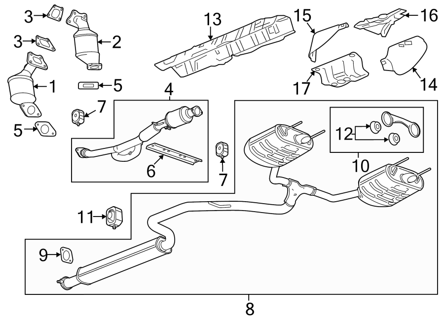 Diagram EXHAUST SYSTEM. EXHAUST COMPONENTS. for your 2021 Chevrolet Camaro LT Coupe 2.0L Ecotec A/T 