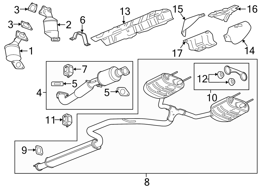 Diagram EXHAUST SYSTEM. EXHAUST COMPONENTS. for your 2018 Chevrolet Equinox 2.0L Ecotec A/T 4WD LT Sport Utility 