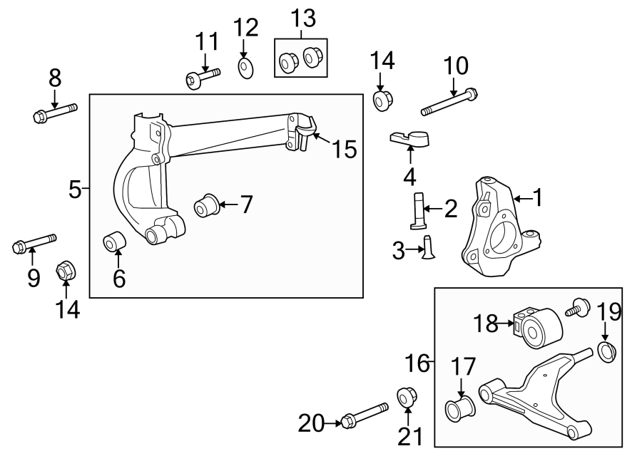 Diagram FRONT SUSPENSION. SUSPENSION COMPONENTS. for your 2014 GMC Sierra 2500 HD 6.6L Duramax V8 DIESEL A/T 4WD WT Crew Cab Pickup 