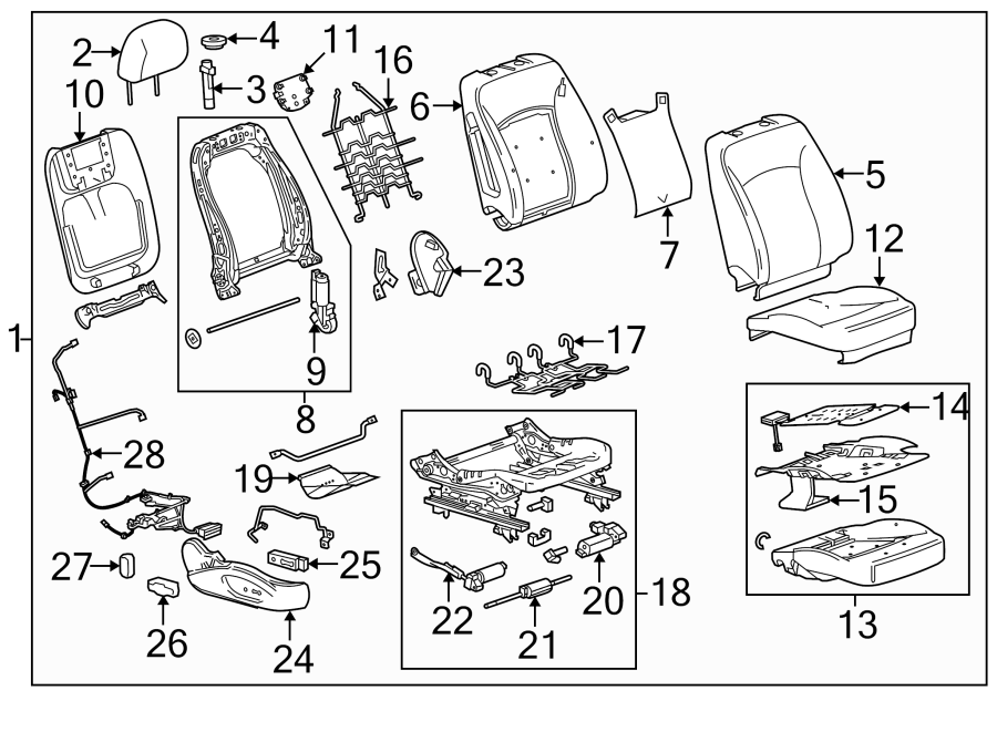 Diagram Seats & tracks. Passenger seat components. for your 2010 Chevrolet Silverado   