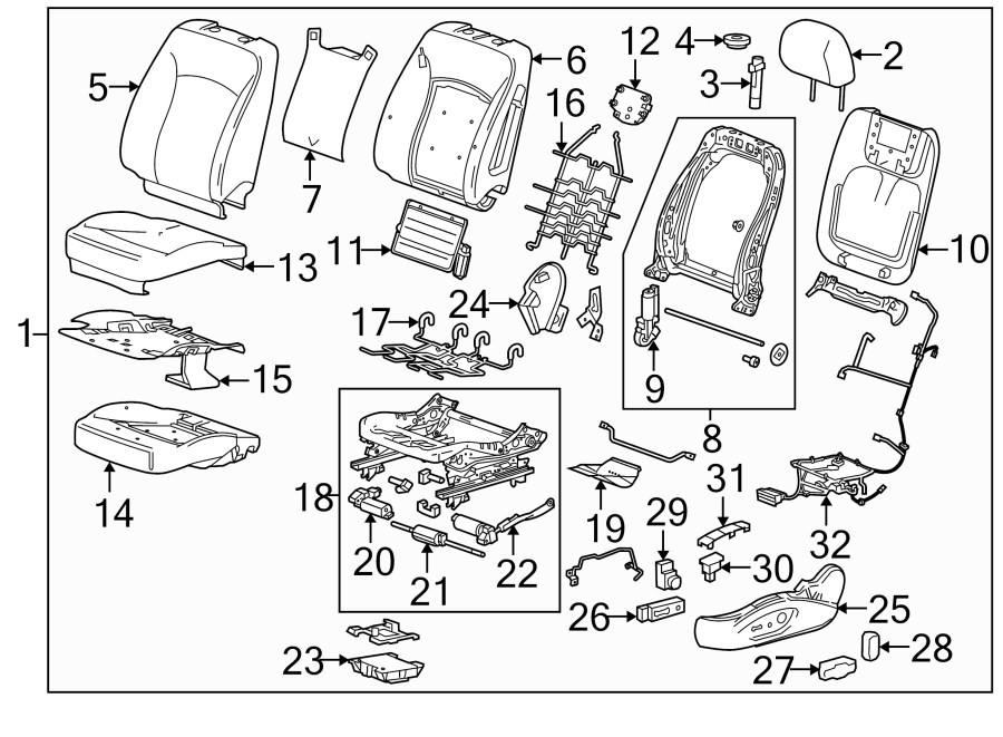 Diagram SEATS & TRACKS. DRIVER SEAT COMPONENTS. for your Buick LaCrosse  