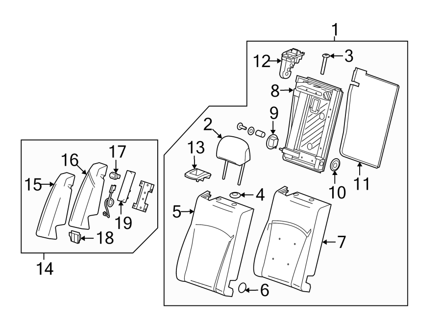 Diagram SEATS & TRACKS. REAR SEAT COMPONENTS. for your Cadillac ATS  