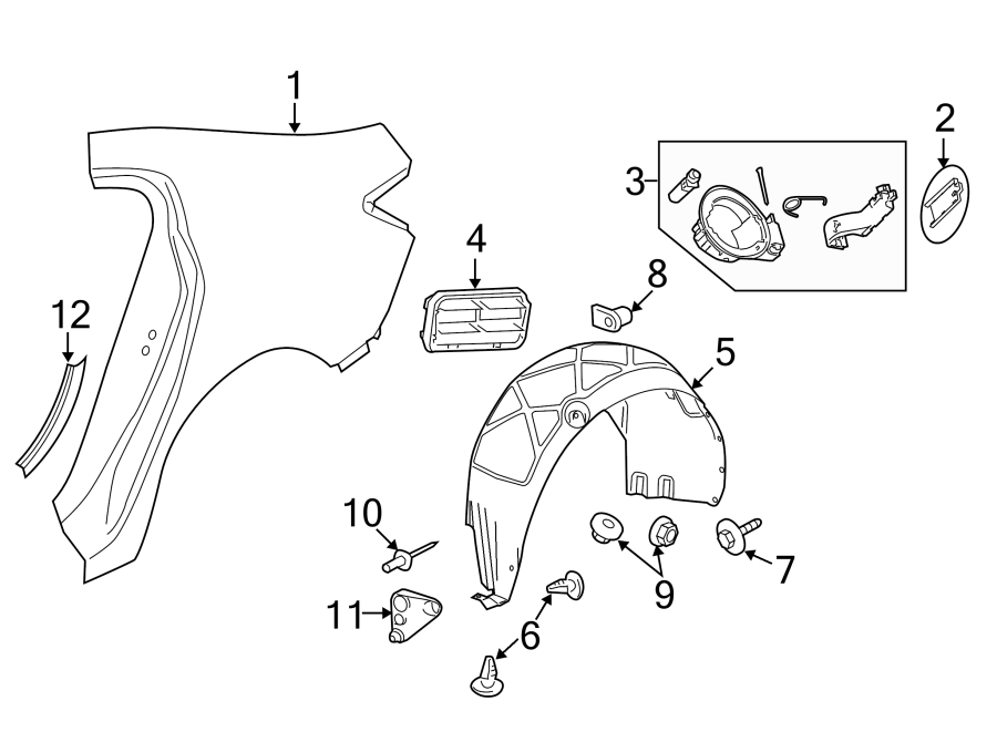 Diagram EXTERIOR TRIM. QUARTER PANEL & COMPONENTS. for your Cadillac