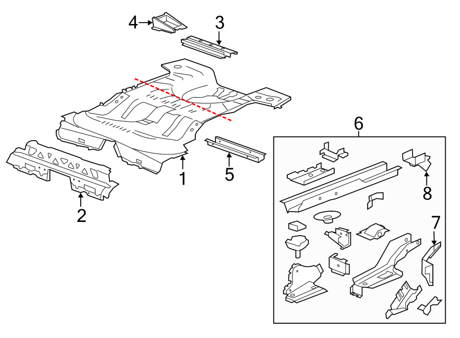 Diagram REAR BODY & FLOOR. FLOOR & RAILS. for your 2015 GMC Sierra 2500 HD 6.0L Vortec V8 CNG A/T 4WD SLE Crew Cab Pickup 