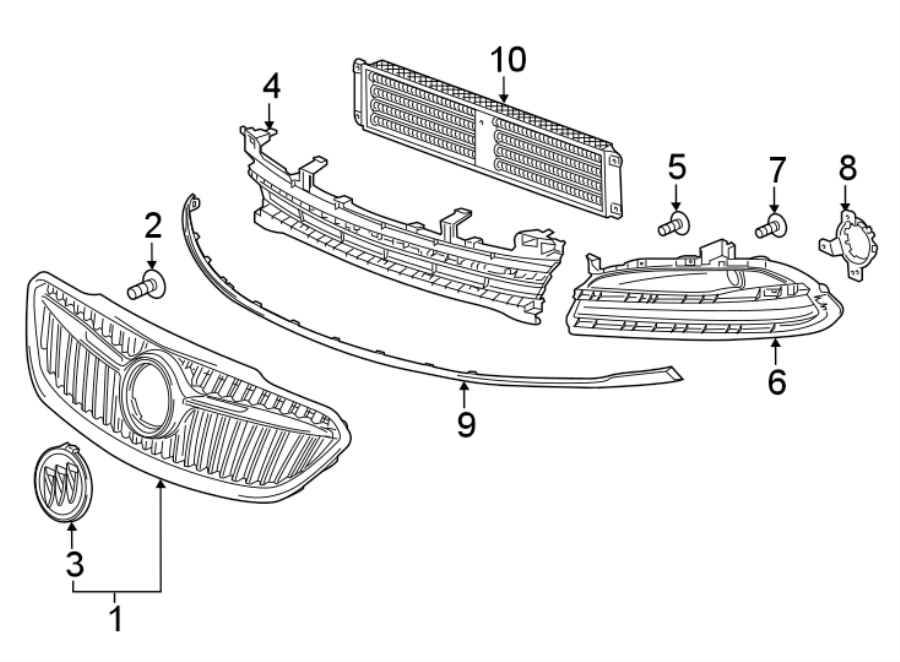 10FRONT BUMPER & GRILLE. GRILLE & COMPONENTS.https://images.simplepart.com/images/parts/motor/fullsize/AH17015.png