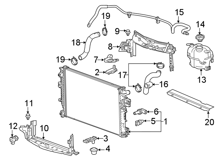 Diagram RADIATOR & COMPONENTS. for your 2018 Chevrolet Equinox   