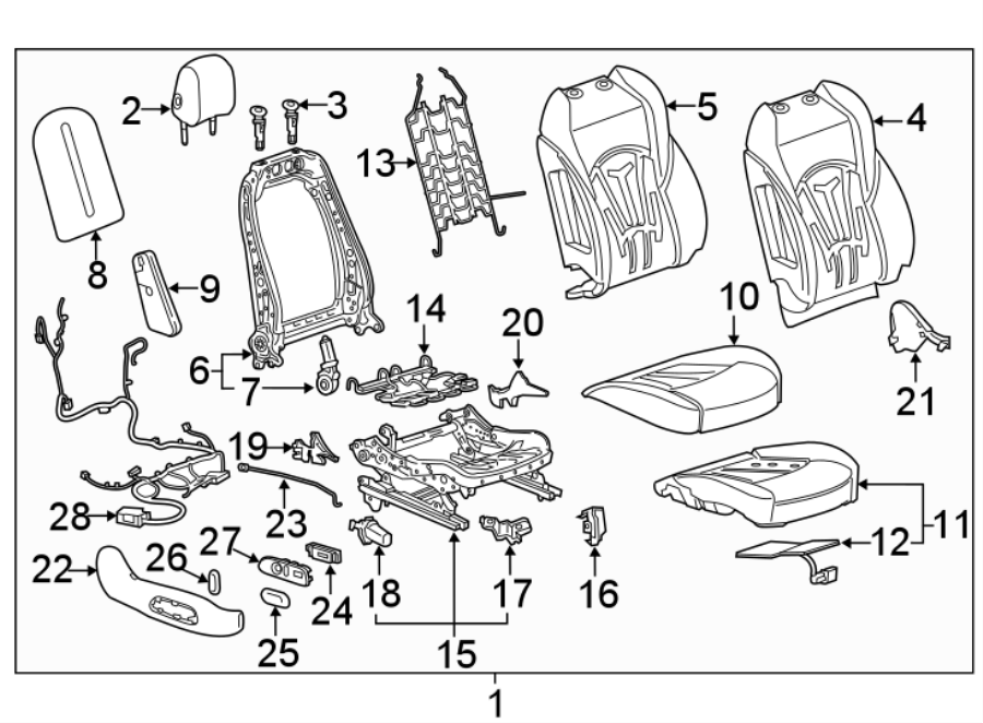 Diagram SEATS & TRACKS. PASSENGER SEAT COMPONENTS. for your 2004 Cadillac Escalade EXT   