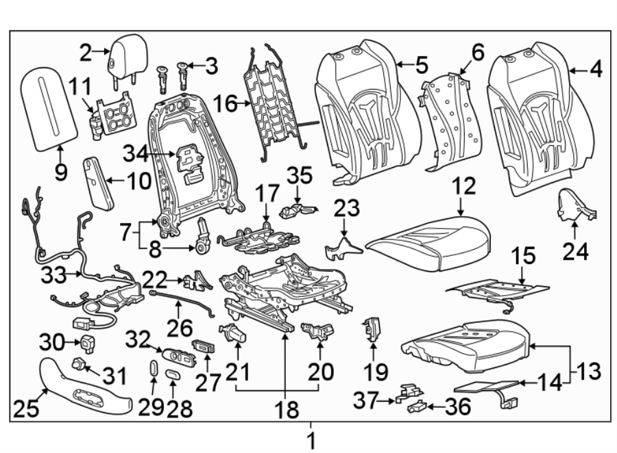 Diagram SEATS & TRACKS. PASSENGER SEAT COMPONENTS. for your 2004 Cadillac Escalade EXT   