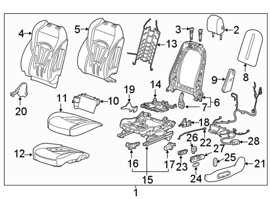 Diagram SEATS & TRACKS. DRIVER SEAT COMPONENTS. for your 2010 Chevrolet Silverado   