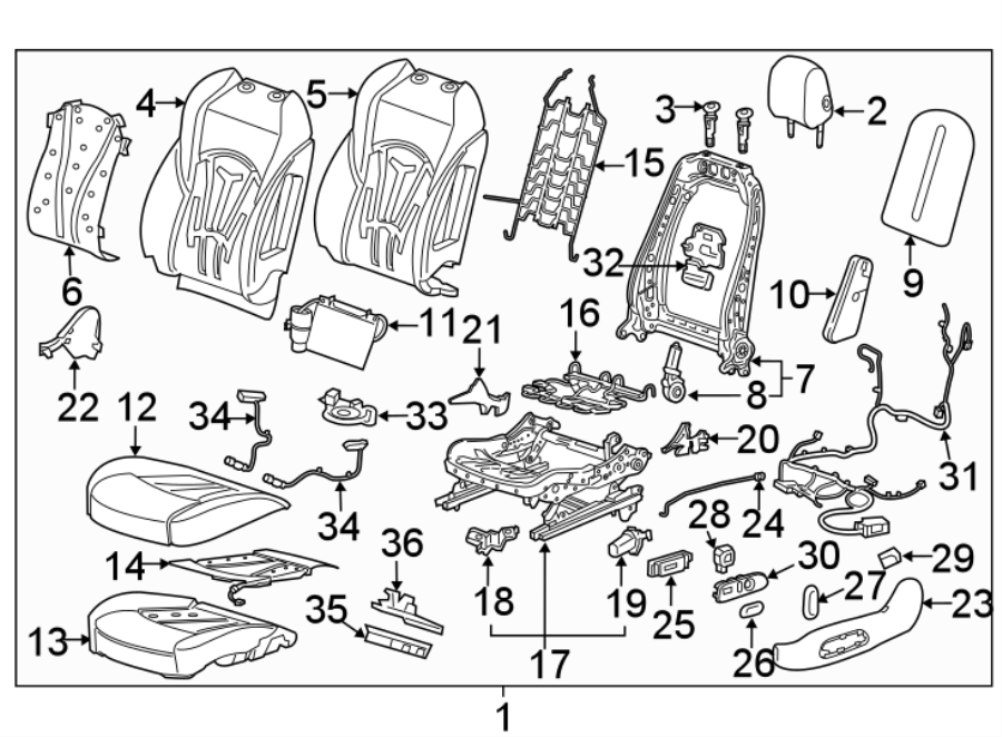 Diagram Seats & tracks. Driver seat components. for your 2007 GMC Sierra 2500 HD 6.0L Vortec V8 A/T 4WD SLT Extended Cab Pickup 