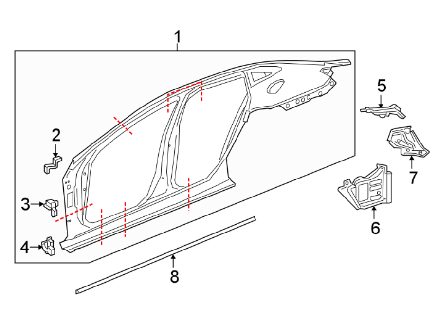 Diagram PILLARS. ROCKER & FLOOR. UNISIDE. for your 2021 GMC Sierra 2500 HD  SLE Extended Cab Pickup Fleetside 