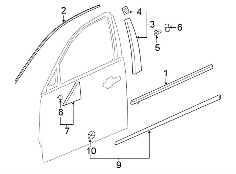 Diagram FRONT DOOR. EXTERIOR TRIM. for your 2021 Chevrolet Suburban  Premier Sport Utility  