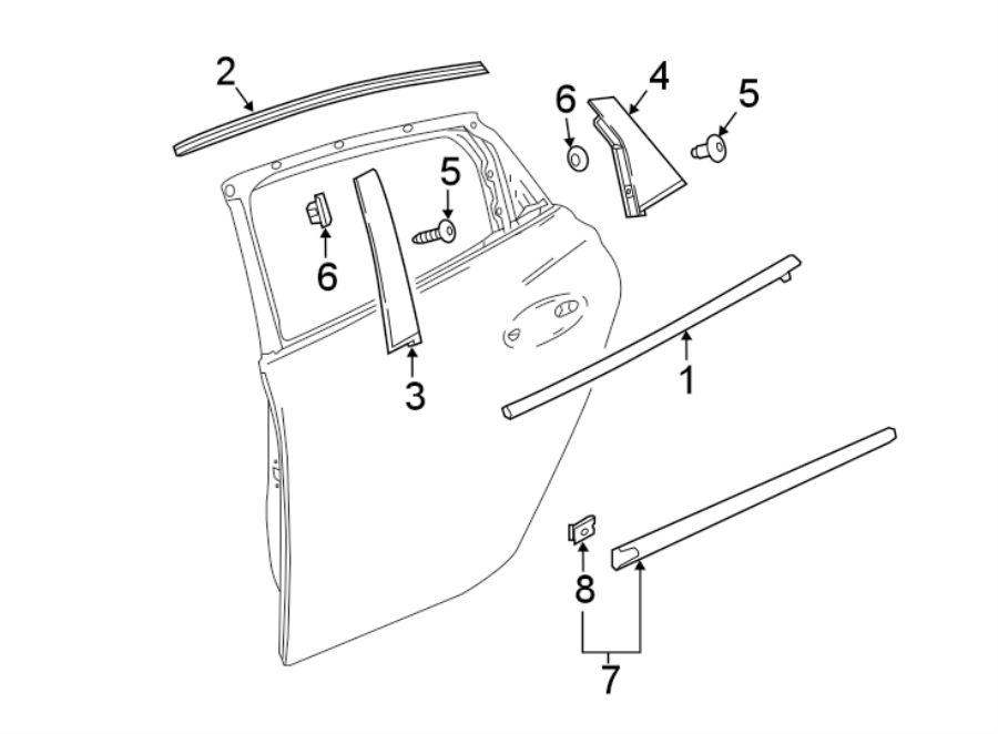 Diagram REAR DOOR. EXTERIOR TRIM. for your 2021 Chevrolet Silverado 1500 WT Extended Cab Pickup  