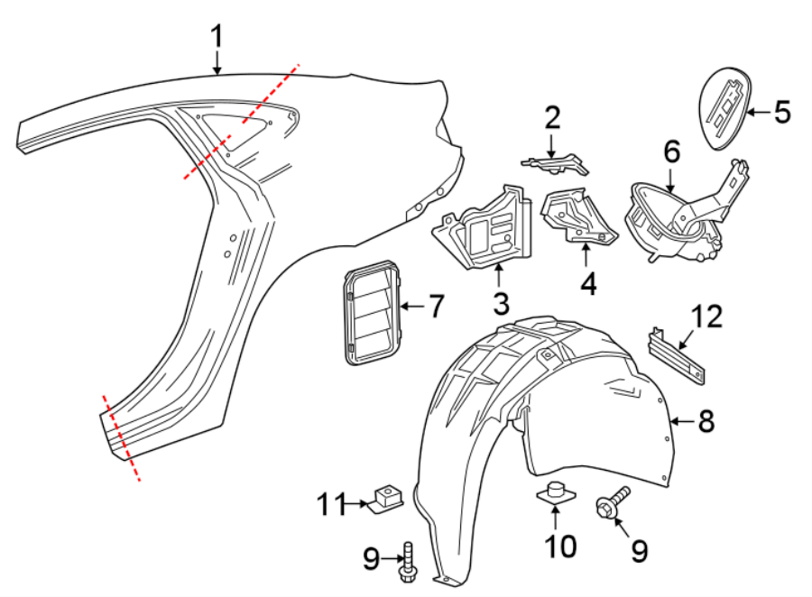 Diagram QUARTER PANEL & COMPONENTS. for your 2005 Chevrolet Trailblazer EXT   