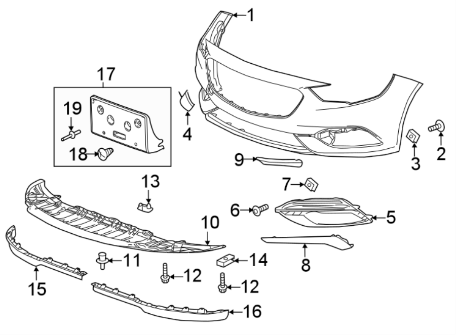 Diagram Front bumper & grille. Bumper & components. for your Cadillac ATS  