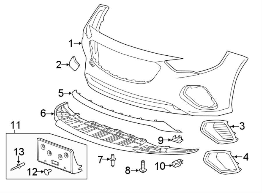 Diagram Front bumper & grille. Bumper & components. for your 2003 GMC Sierra 2500 HD 8.1L Vortec V8 A/T 4WD SLT Extended Cab Pickup 