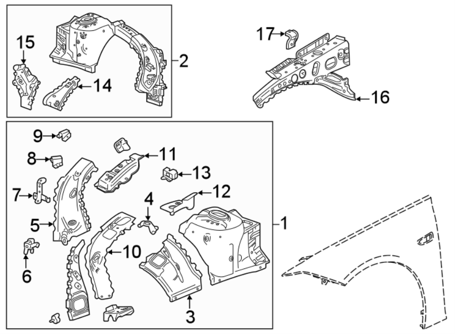 Diagram FENDER. STRUCTURAL COMPONENTS & RAILS. for your 2007 Pontiac Solstice   