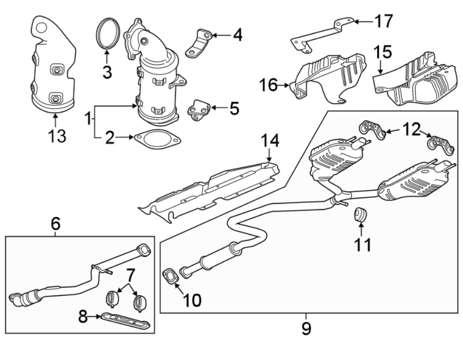 Diagram Exhaust system. Exhaust components. for your 2018 Chevrolet Equinox 1.6L DIESEL A/T FWD LT Sport Utility 