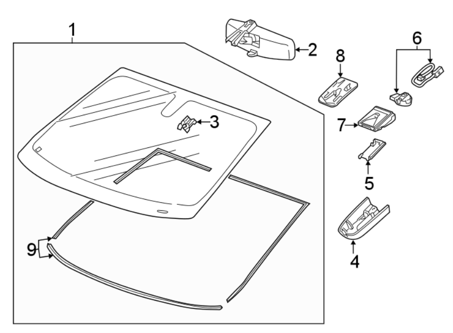 Diagram WINDSHIELD. GLASS. REVEAL MOLDINGS. for your 2015 Cadillac ATS   