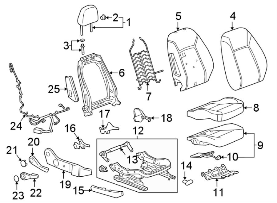 Diagram SEATS & TRACKS. PASSENGER SEAT COMPONENTS. for your 2016 Cadillac XTS Livery Hearse  