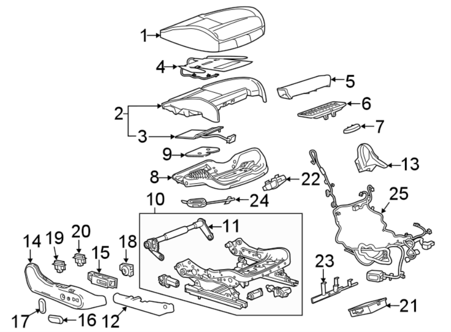 Diagram SEATS & TRACKS. PASSENGER SEAT COMPONENTS. for your 2007 GMC Sierra 2500 HD 6.0L Vortec V8 A/T 4WD SLE Extended Cab Pickup 