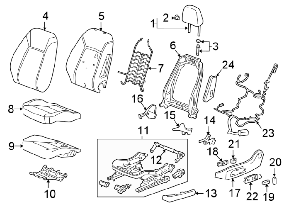 Diagram SEATS & TRACKS. DRIVER SEAT COMPONENTS. for your 2005 Chevrolet Trailblazer   