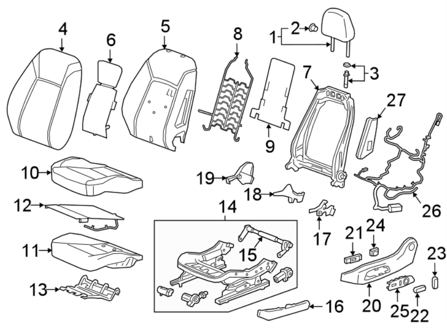 Diagram SEATS & TRACKS. DRIVER SEAT COMPONENTS. for your 2005 Chevrolet Trailblazer   