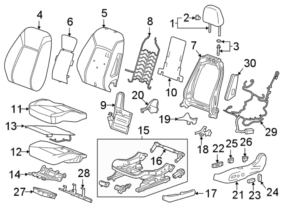 Diagram SEATS & TRACKS. DRIVER SEAT COMPONENTS. for your 2005 Chevrolet Trailblazer   