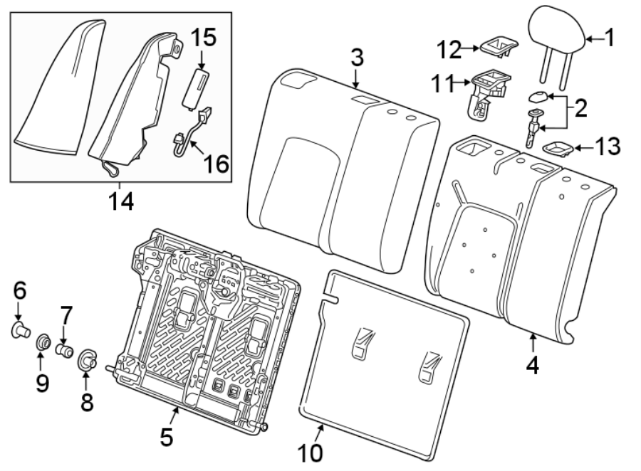 Diagram SEATS & TRACKS. REAR SEAT COMPONENTS. for your Cadillac ATS  