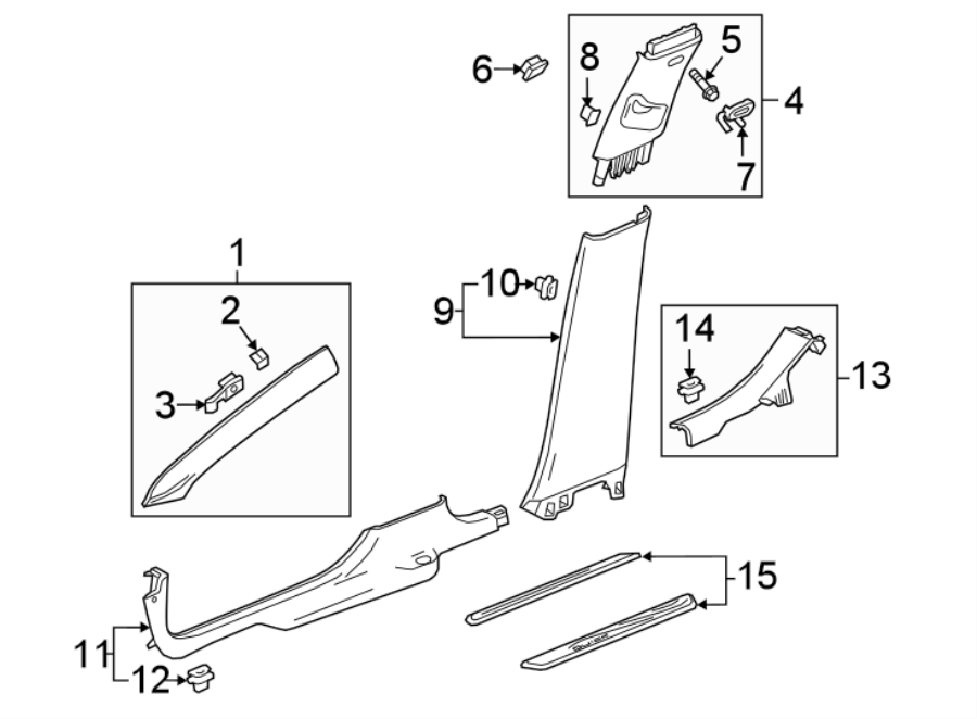 15Pillars. Rear suspension. Rocker & floor. Interior trim.https://images.simplepart.com/images/parts/motor/fullsize/AH18505.png