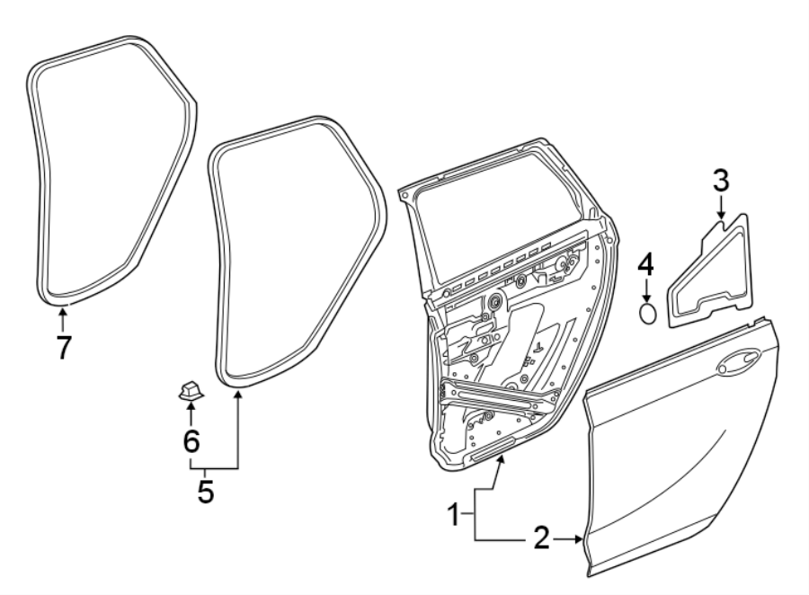 Diagram REAR DOOR. DOOR & COMPONENTS. for your 2021 GMC Sierra 2500 HD 6.6L V8 A/T RWD Base Standard Cab Pickup 