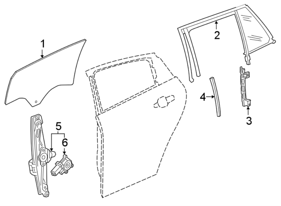 Diagram REAR DOOR. GLASS & HARDWARE. for your 2022 Chevrolet Spark  LT Hatchback 