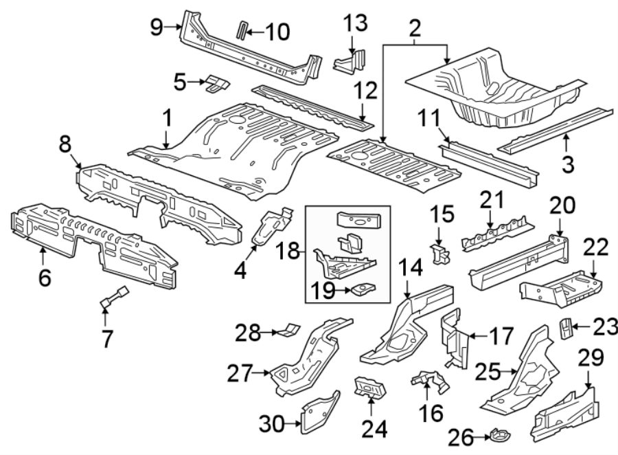 Diagram REAR BODY & FLOOR. FLOOR & RAILS. for your 2013 GMC Sierra 2500 HD 6.0L Vortec V8 FLEX A/T RWD WT Crew Cab Pickup Fleetside 