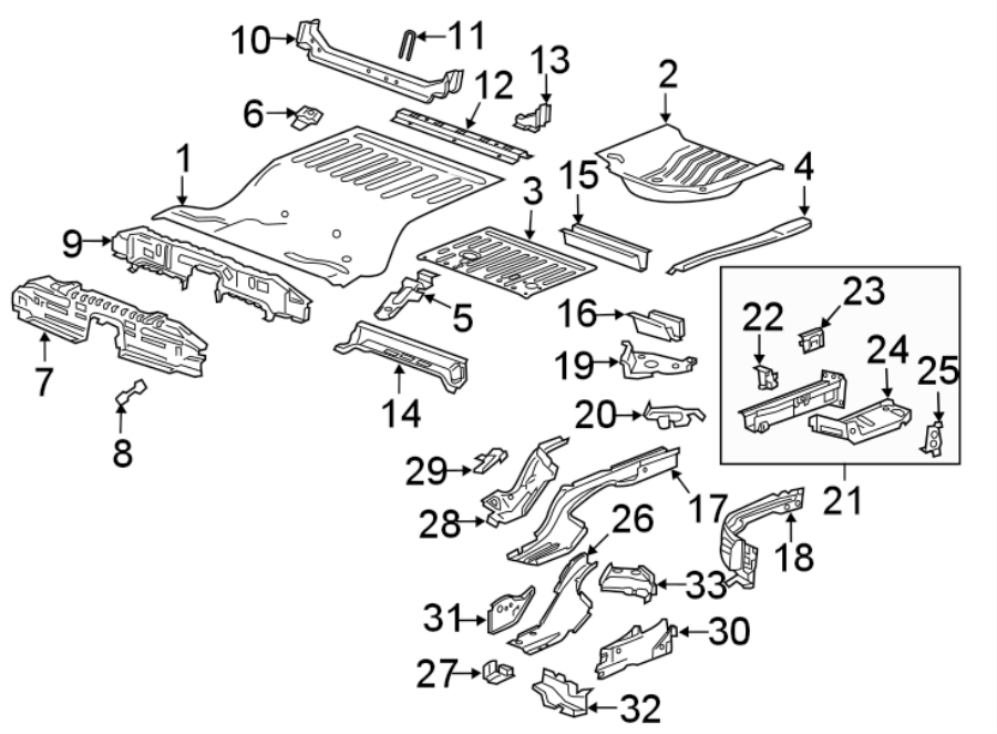 Diagram Rear body & floor. Floor & rails. for your 2011 GMC Sierra 2500 HD 6.6L Duramax V8 DIESEL A/T 4WD SLE Standard Cab Pickup 